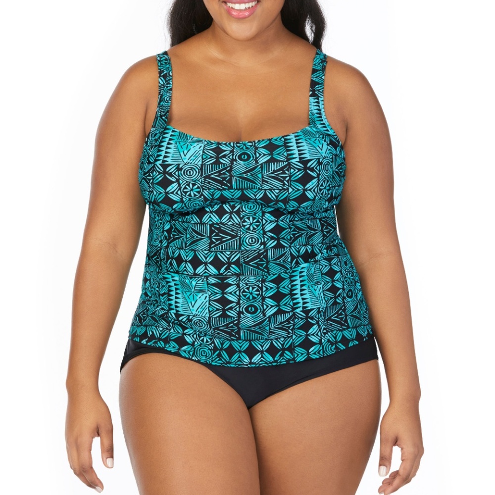 St. John's Bay Batik Patch Peasant Tankini Top New 20W